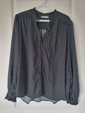 Devoted Black Printed Long-Sleeve Smocked-Neck Blouse